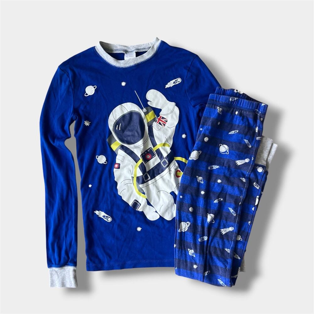 Mini Boden Snug Long John Pajamas Blue Astronaut 14